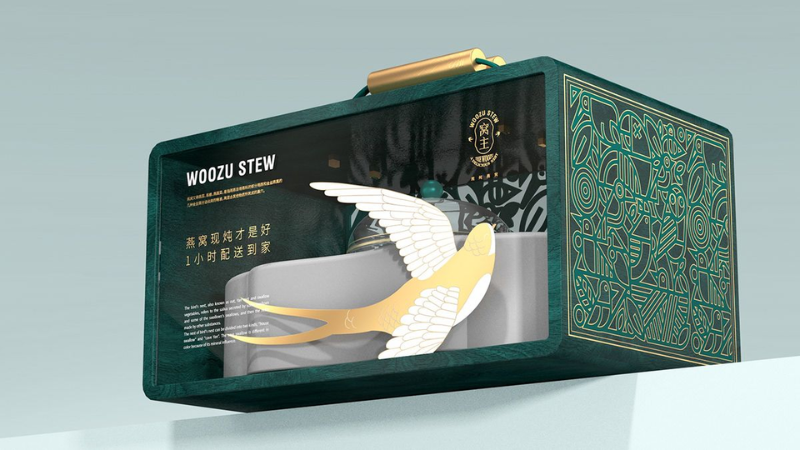 Hộp yến sào dáng vali gỗ xanh kết hợp mặt kính trong suốt độc đáo