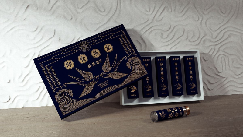 Thiết kế bao bì yến sào hộp âm dương phong cách tối giản