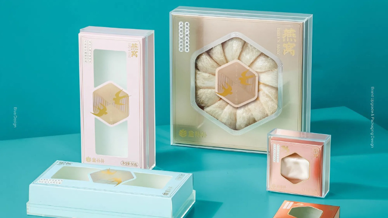 Hộp yến sào mica trong suốt phối màu pastel trẻ trung, hiện đại