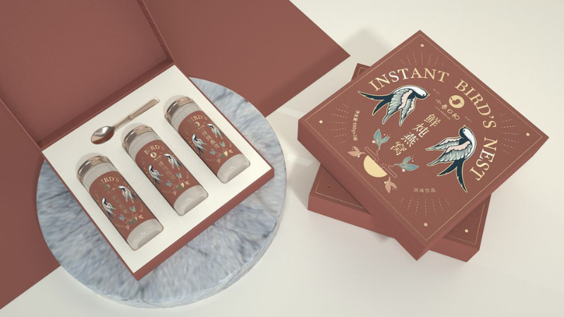 Set quà yến chưng phong cách vintage với nét vẽ minh họa mộc mạc