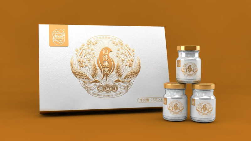 Hộp yến tông trắng tinh khôi dập nổi họa tiết vàng kim sang trọng