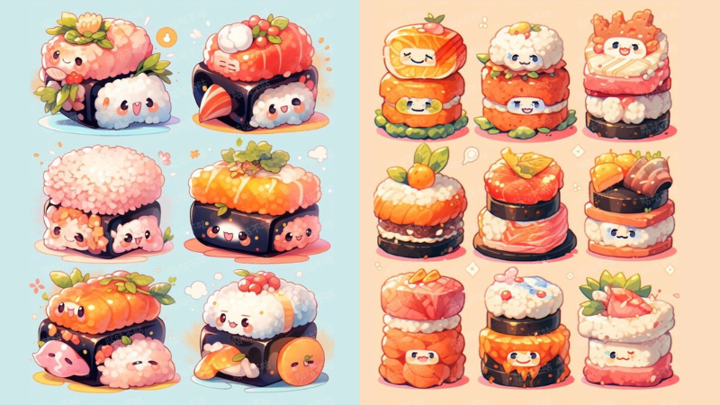 Bộ sưu tập hình sushi chibi siêu đáng yêu