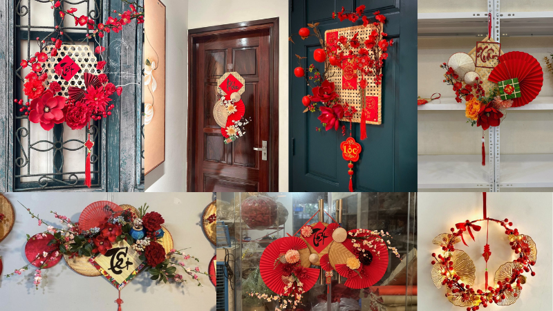 Bộ sưu tập v&ograve;ng hoa Tết treo cửa