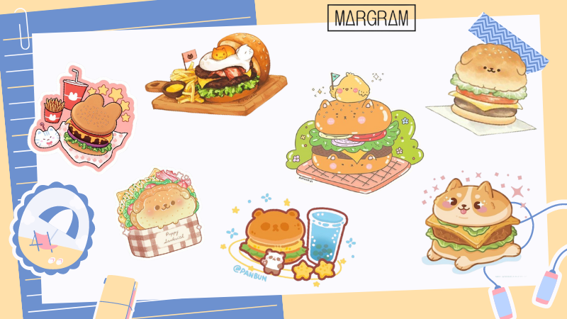 Bảng sticker chibi hamburger cute