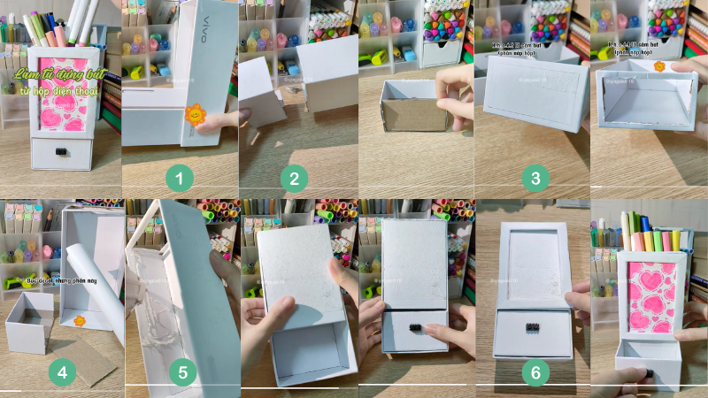 Các bước làm tủ đựng bút từ hộp điện thoại Các bước làm tủ đựng bút từ hộp điện thoại