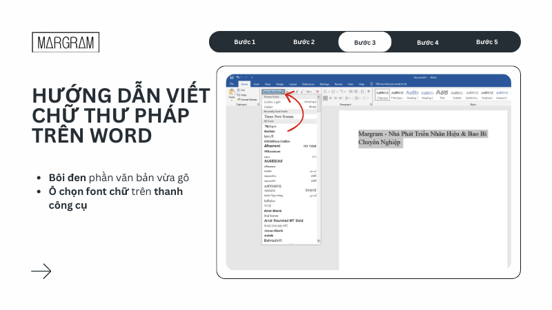 Chọn font chữ thư ph&aacute;p muốn sử dụng