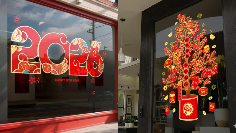 Decal d&aacute;n k&iacute;nh trang tr&iacute; Tết văn ph&ograve;ng nhanh ch&oacute;ng