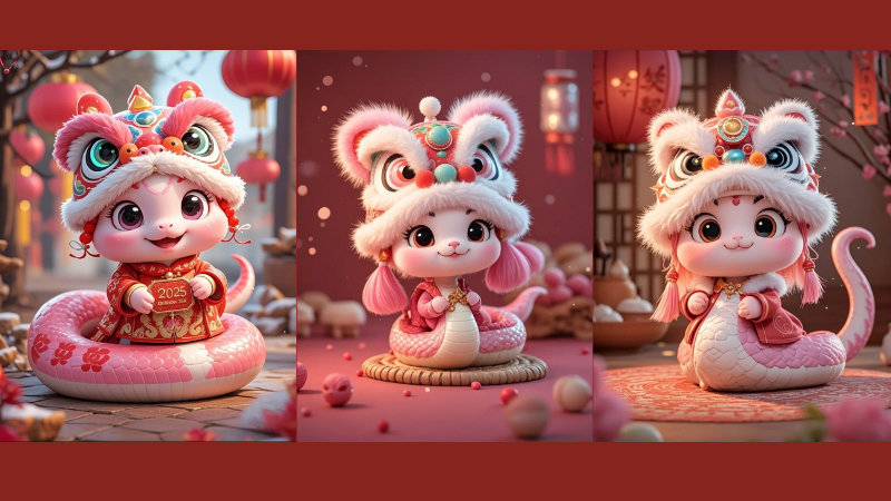 Hình ảnh Tết cute với hình tượng rắn chibi đáng yêu