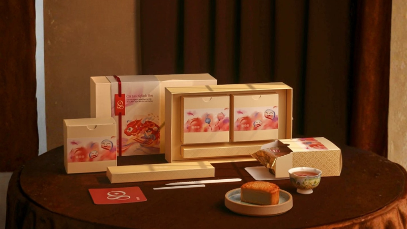 Hộp Trung Thu cho nh&acirc;n vi&ecirc;n 2 b&aacute;nh đơn giản