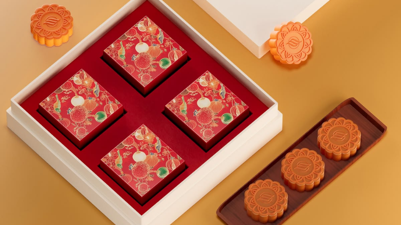 Hộp b&aacute;nh Trung Thu doanh nghiệp 4 b&aacute;nh kết cấu nắp &acirc;m dương chắc chắn 