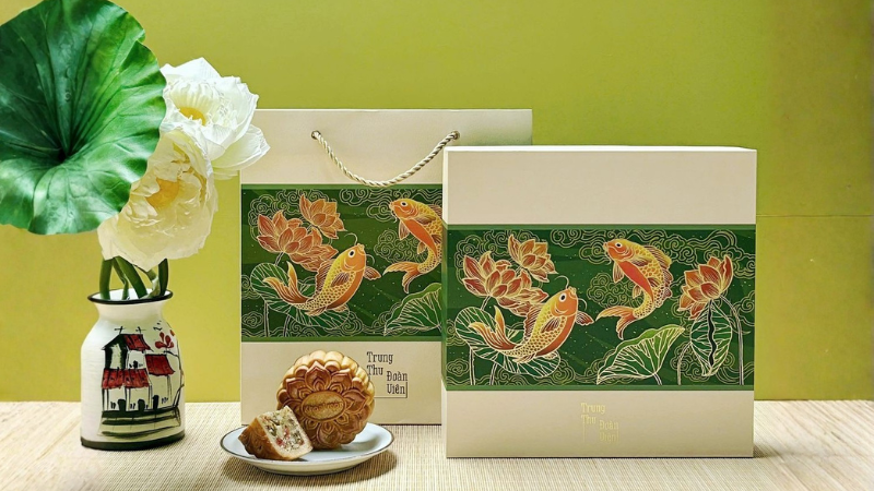 Hộp giấy g&oacute;i qu&agrave; Trung Thu tặng nh&acirc;n vi&ecirc;n thiết kế trẻ trung, hiện đại 