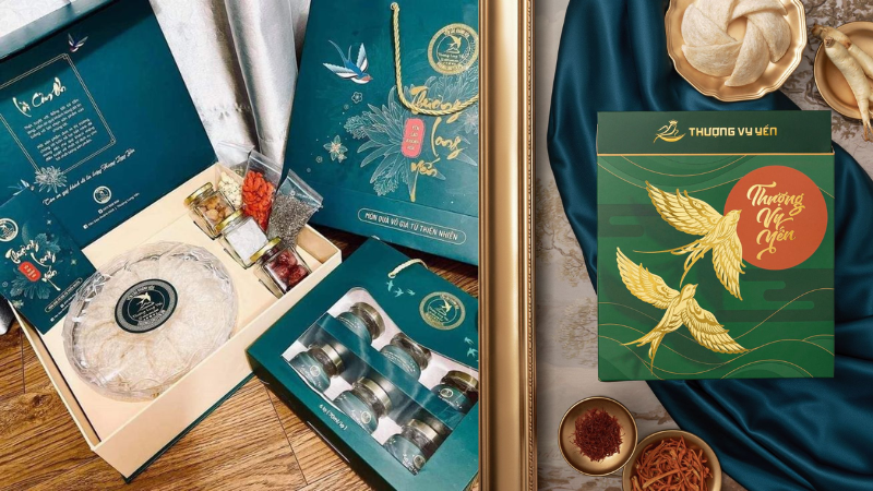 Hộp giấy mỹ thuật ép nhũ làm bao bì yến sào thêm phần sang trọng