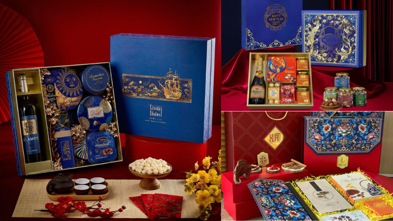 Mẫu bao b&igrave; qu&agrave; Tết tối giản l&agrave;m nổi bật logo thương hiệu được gia c&ocirc;ng tinh xảo