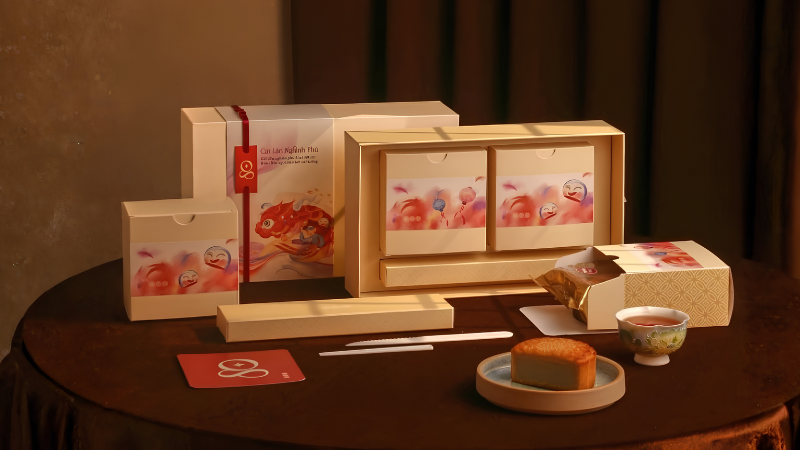 Mẫu hộp 2 b&aacute;nh nhỏ gọn, thiết kế tinh tế th&iacute;ch hợp l&agrave;m hộp qu&agrave; Trung Thu tặng nh&acirc;n vi&ecirc;n