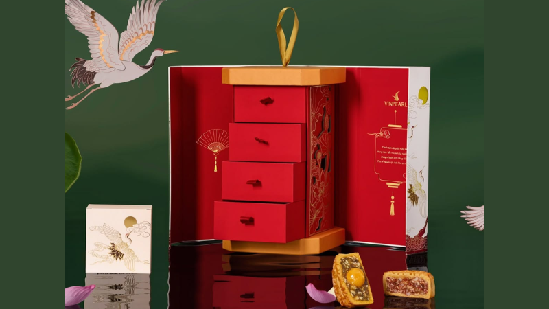 Mẫu hộp 6 b&aacute;nh Trung Thu doanh nghiệp nhiều ngăn bế khay chuẩn x&aacute;c
