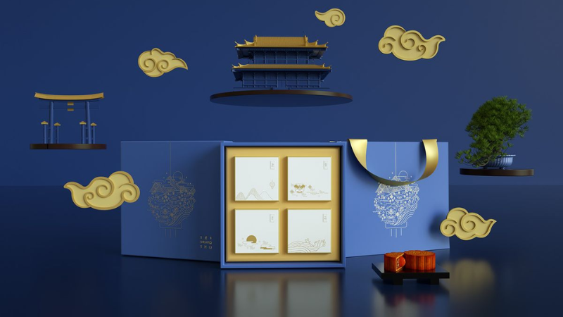 Mẫu hộp Trung Thu in logo doanh nghiệp phong c&aacute;ch tối giản với t&ocirc;ng m&agrave;u hiện đại 