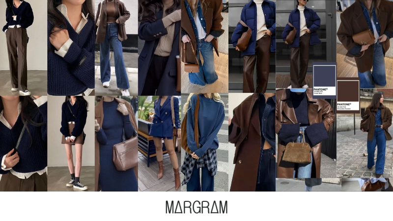 Phối m&agrave;u xanh dương đậm với gam n&acirc;u trung t&iacute;nh