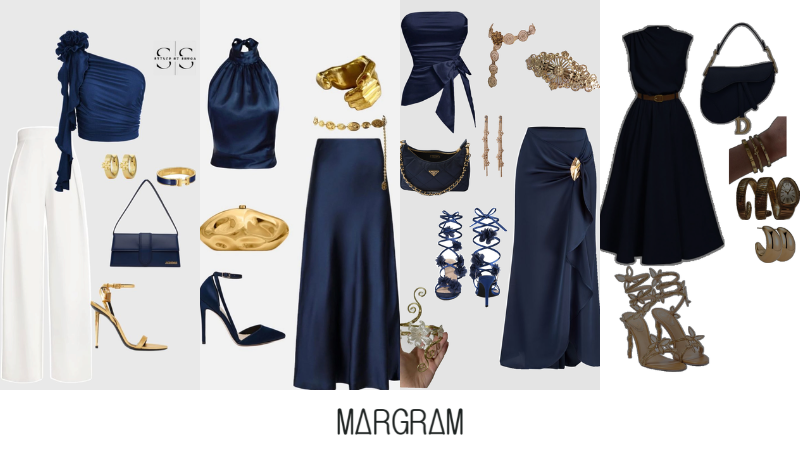 Phối m&agrave;u xanh dương đậm với m&agrave;u bạc & v&agrave;ng &aacute;nh kim