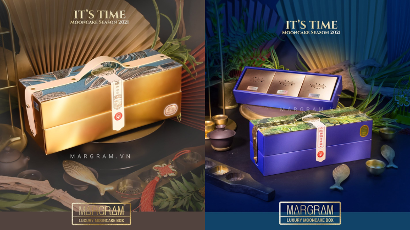 Set hộp b&aacute;nh Trung Thu doanh nghiệp cao cấp phối m&agrave;u trầm sang trọng cho kh&aacute;ch h&agrave;ng VIP