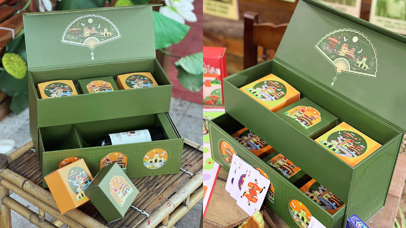 Thiết kế hộp Trung Thu cao cấp dạng 2 tầng độc đ&aacute;o cho set qu&agrave; đa sản phẩm