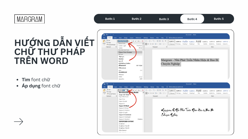 T&igrave;m v&agrave; &aacute;p dụng font chữ thư ph&aacute;p bạn muốn sử dụng