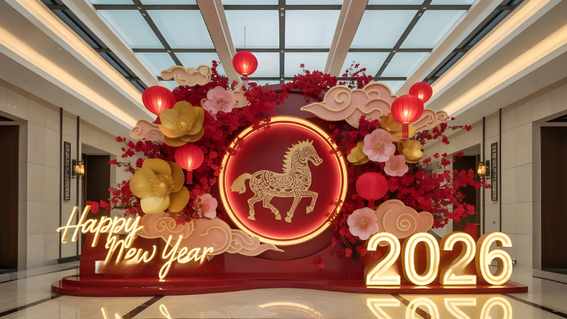 Tiểu cảnh trang tr&iacute; Tết c&ocirc;ng ty