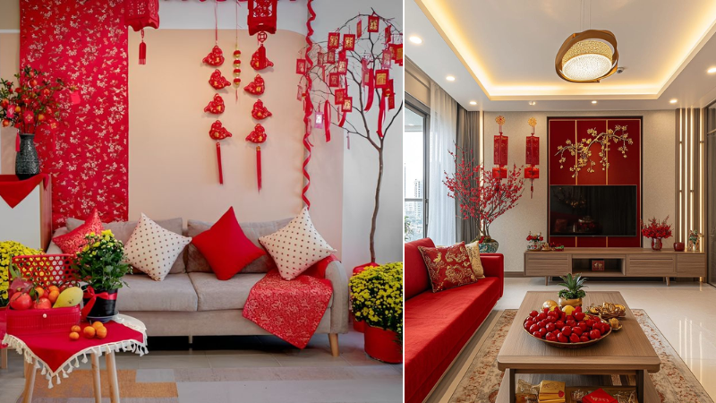 Trang tr&iacute; Tết ấm c&uacute;ng với gối &ocirc;m v&agrave; thảm trải s&agrave;n