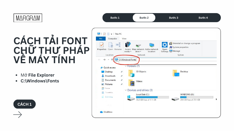 Truy cập thư mục Fonts c&oacute; sẵn tr&ecirc;n m&aacute;y