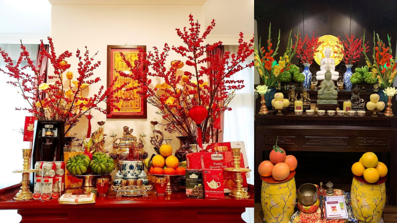 Vẻ đẹp trang nghi&ecirc;m của hoa tươi tr&ecirc;n b&agrave;n thờ tổ ti&ecirc;n ng&agrave;y Tết