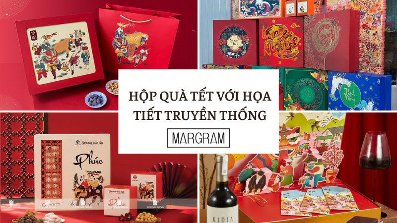 Vỏ hộp quà Tết với các họa tiết truyền thống Việt Nam