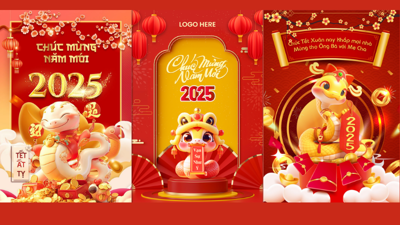 Ảnh tết chibi rắn con đón Tết vui tươi